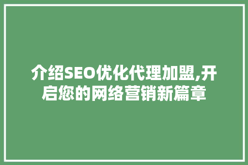 介绍SEO优化代理加盟,开启您的网络营销新篇章  第1张