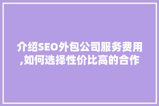 介绍SEO外包公司服务费用,如何选择性价比高的合作伙伴