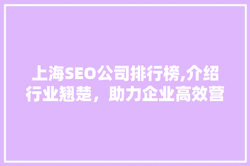 上海SEO公司排行榜,介绍行业翘楚，助力企业高效营销
