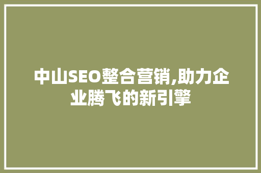 中山SEO整合营销,助力企业腾飞的新引擎