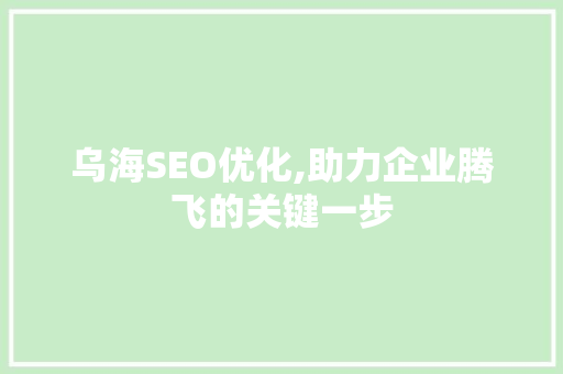 乌海SEO优化,助力企业腾飞的关键一步