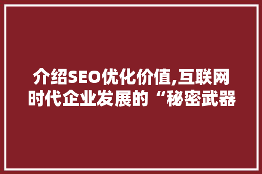 介绍SEO优化价值,互联网时代企业发展的“秘密武器”