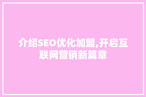 介绍SEO优化加盟,开启互联网营销新篇章