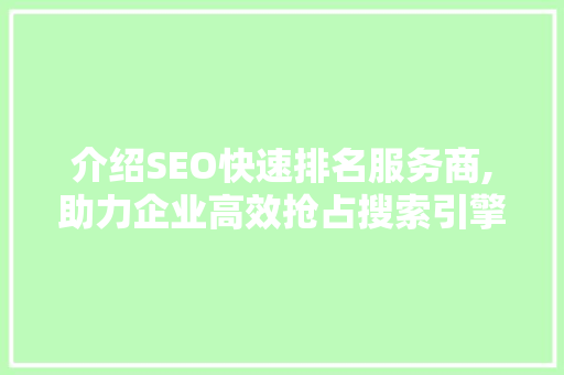 介绍SEO快速排名服务商,助力企业高效抢占搜索引擎市场份额