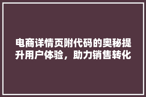 电商详情页附代码的奥秘提升用户体验，助力销售转化