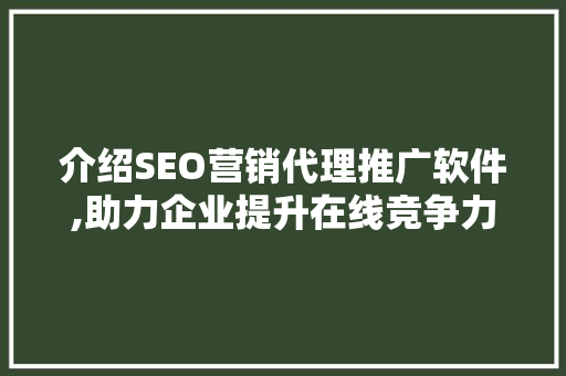 介绍SEO营销代理推广软件,助力企业提升在线竞争力