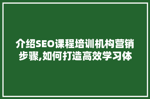 介绍SEO课程培训机构营销步骤,如何打造高效学习体验