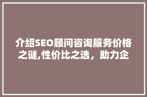 介绍SEO顾问咨询服务价格之谜,性价比之选，助力企业互联网营销