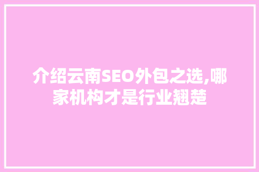 介绍云南SEO外包之选,哪家机构才是行业翘楚
