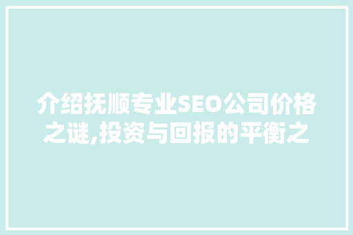 介绍抚顺专业SEO公司价格之谜,投资与回报的平衡之路