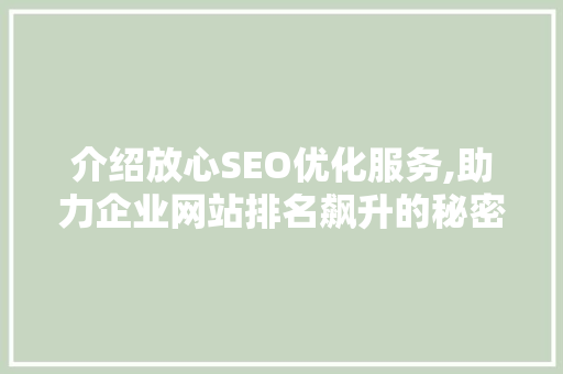 介绍放心SEO优化服务,助力企业网站排名飙升的秘密武器  第1张