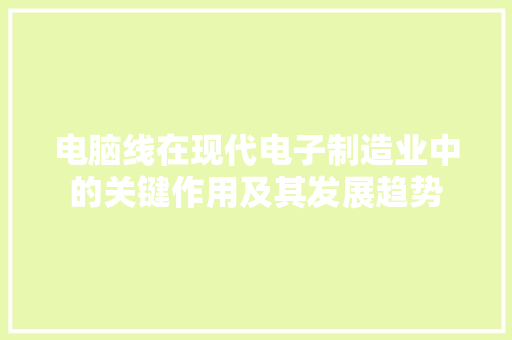 电脑线在现代电子制造业中的关键作用及其发展趋势