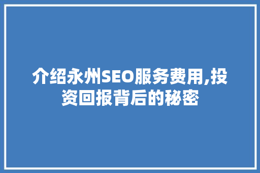 介绍永州SEO服务费用,投资回报背后的秘密