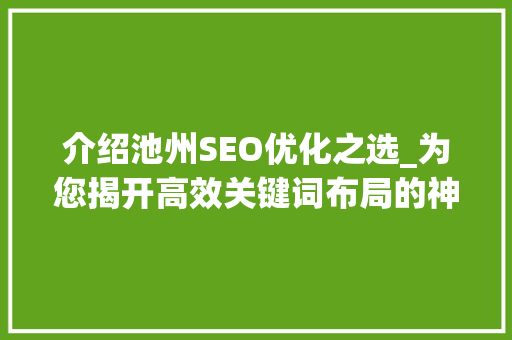 介绍池州SEO优化之选_为您揭开高效关键词布局的神秘面纱