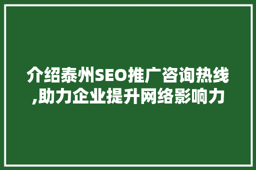 介绍泰州SEO推广咨询热线,助力企业提升网络影响力  第1张