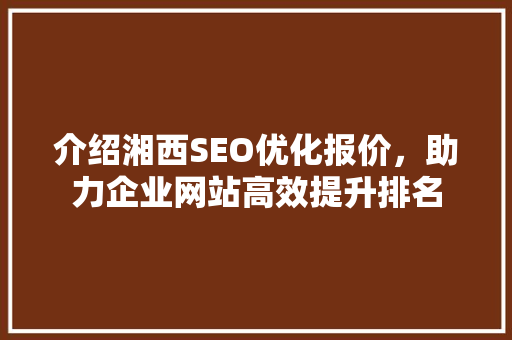 介绍湘西SEO优化报价，助力企业网站高效提升排名