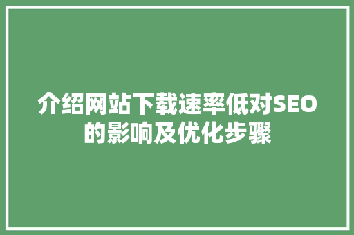 介绍网站下载速率低对SEO的影响及优化步骤
