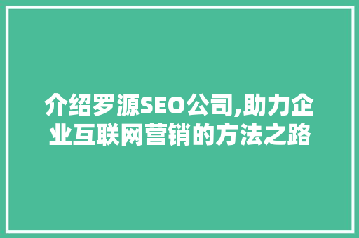 介绍罗源SEO公司,助力企业互联网营销的方法之路