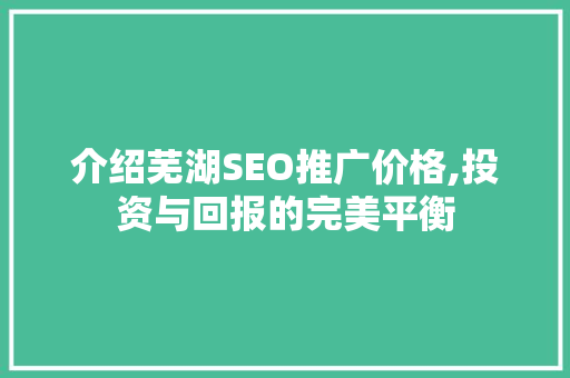 介绍芜湖SEO推广价格,投资与回报的完美平衡  第1张