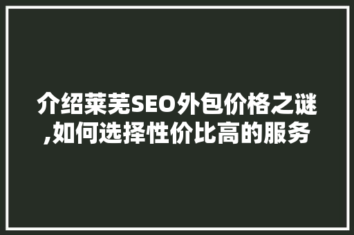 介绍莱芜SEO外包价格之谜,如何选择性价比高的服务