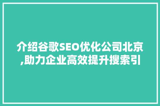 介绍谷歌SEO优化公司北京,助力企业高效提升搜索引擎排名