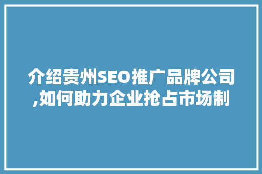 介绍贵州SEO推广品牌公司,如何助力企业抢占市场制高点