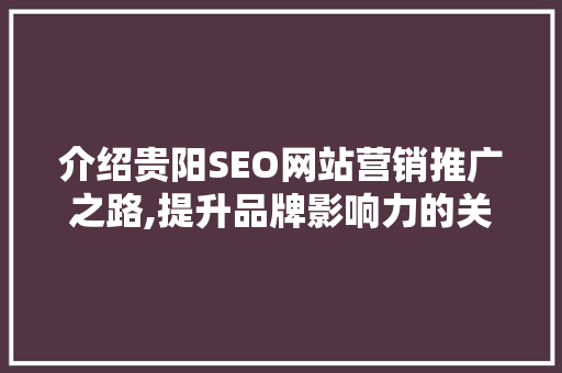 介绍贵阳SEO网站营销推广之路,提升品牌影响力的关键步骤