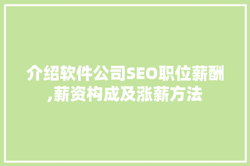 介绍软件公司SEO职位薪酬,薪资构成及涨薪方法