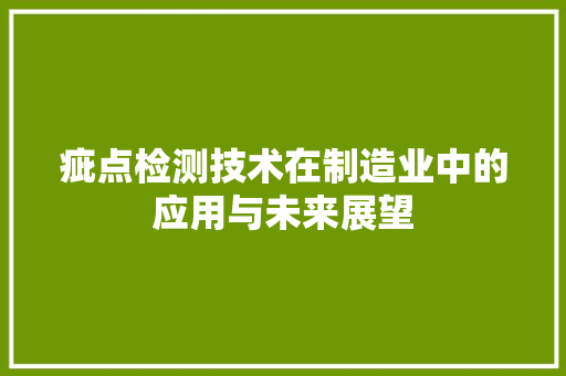 疵点检测技术在制造业中的应用与未来展望