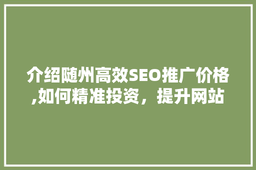 介绍随州高效SEO推广价格,如何精准投资，提升网站流量与品牌影响力