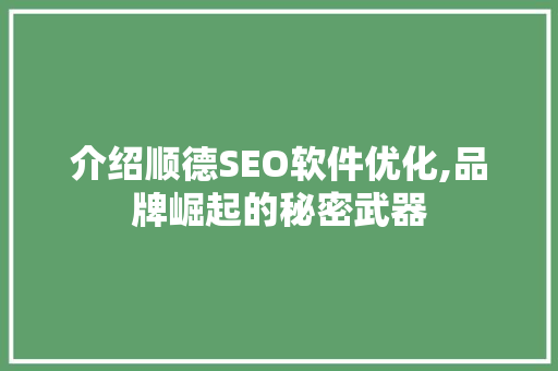 介绍顺德SEO软件优化,品牌崛起的秘密武器