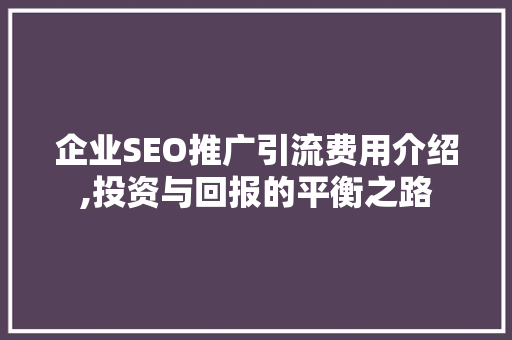 企业SEO推广引流费用介绍,投资与回报的平衡之路