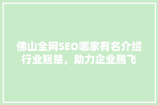佛山全网SEO哪家有名介绍行业翘楚，助力企业腾飞