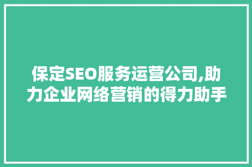 保定SEO服务运营公司,助力企业网络营销的得力助手