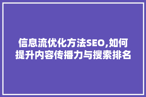 信息流优化方法SEO,如何提升内容传播力与搜索排名