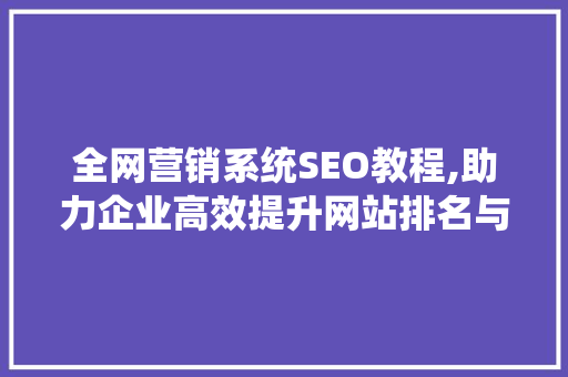 全网营销系统SEO教程,助力企业高效提升网站排名与流量