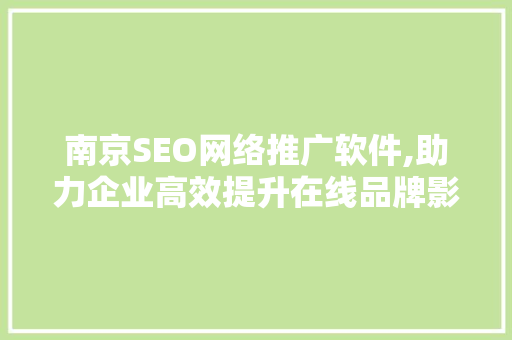 南京SEO网络推广软件,助力企业高效提升在线品牌影响力