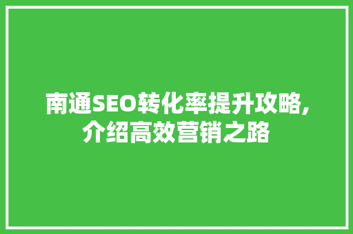 南通SEO转化率提升攻略,介绍高效营销之路