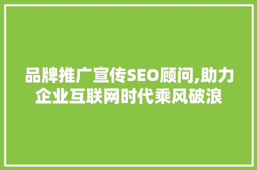 品牌推广宣传SEO顾问,助力企业互联网时代乘风破浪