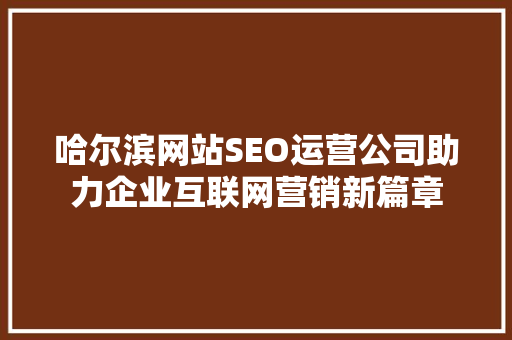哈尔滨网站SEO运营公司助力企业互联网营销新篇章