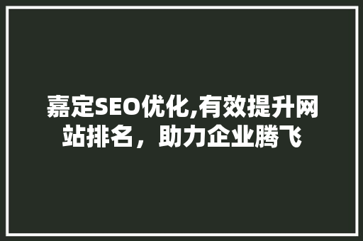 嘉定SEO优化,有效提升网站排名，助力企业腾飞