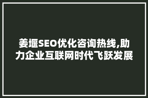 姜堰SEO优化咨询热线,助力企业互联网时代飞跃发展