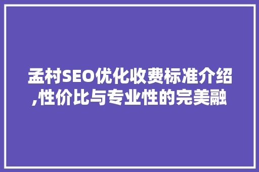 孟村SEO优化收费标准介绍,性价比与专业性的完美融合
