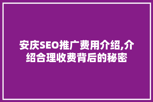 安庆SEO推广费用介绍,介绍合理收费背后的秘密