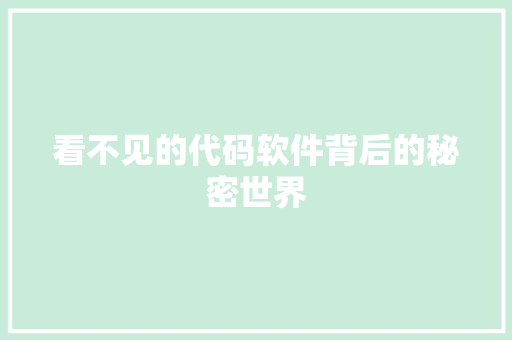 看不见的代码软件背后的秘密世界
