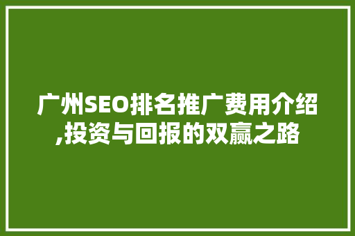 广州SEO排名推广费用介绍,投资与回报的双赢之路