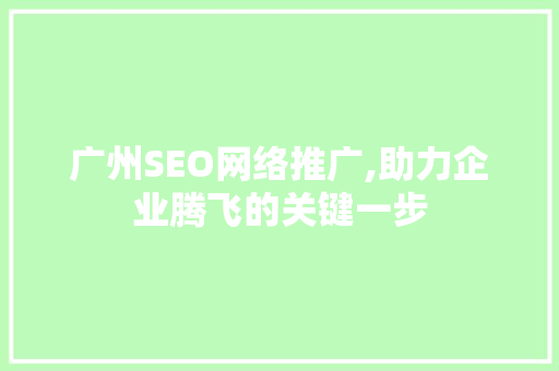 广州SEO网络推广,助力企业腾飞的关键一步