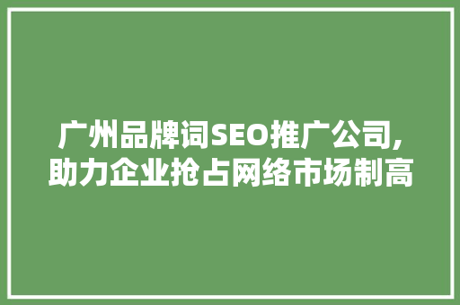 广州品牌词SEO推广公司,助力企业抢占网络市场制高点