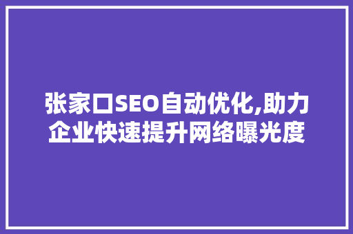 张家口SEO自动优化,助力企业快速提升网络曝光度