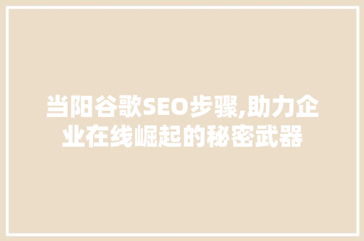当阳谷歌SEO步骤,助力企业在线崛起的秘密武器